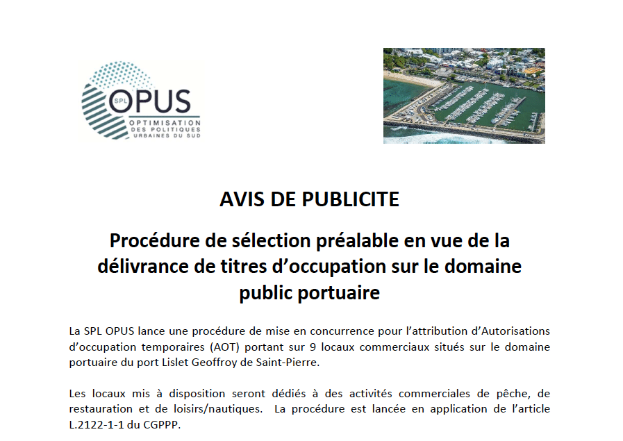 AVIS DE PUBLICITE AOT PORT DE PLAISANCE